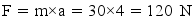 F=m&times;a=30&times;4=120 N